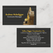 Gele graafmachine op zwart visitekaartje (Voorkant / Achterkant)