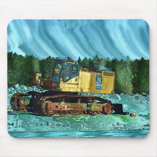 Gele Grader Earth-Mover Art Mousepad Muismat (Voorkant)