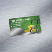 Gele grasstrips voor grasmachines magnetisch visitekaartje (Voorbeeld)