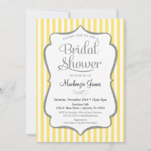 Gele grijze bridal Shower Invitation Silver Stripe Kaart