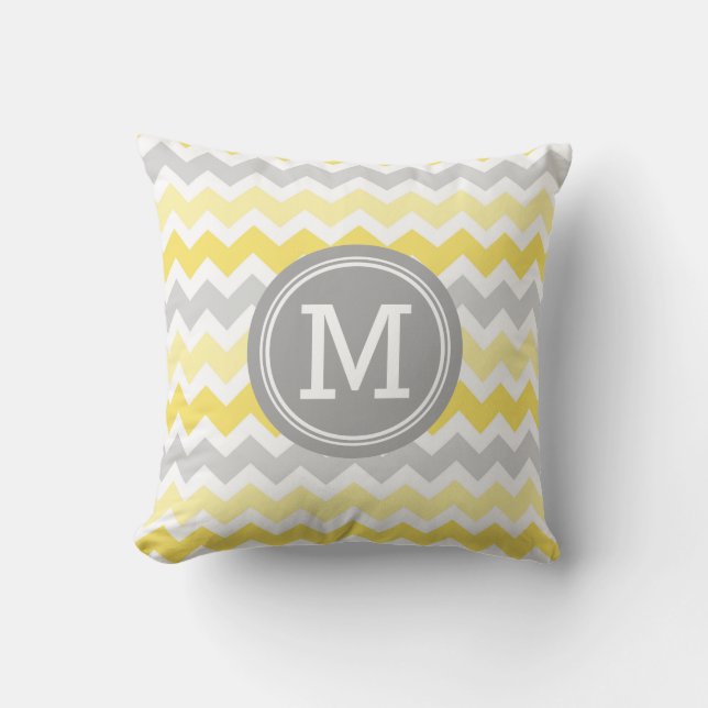 Gele grijze Chevron Monogram Decoratief Pillow Kussen (Voorkant)
