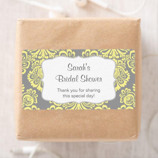 Gele Grijze Damast Waterfles - pas het aan! Etiket (Insitu)