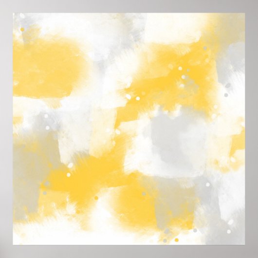 Gele grijze en witte Abstracte penseelstreken Poster (Voorkant)