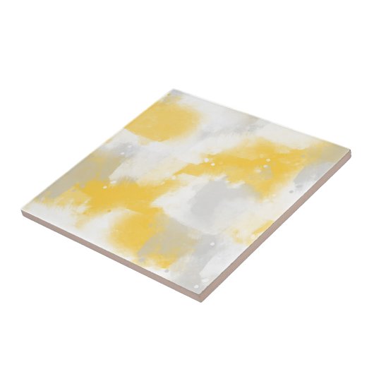 Gele grijze en witte Abstracte penseelstreken Tegeltje (Zijkant)