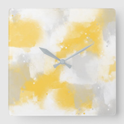 Gele grijze en witte Abstracte penseelstreken Vierkante Klok (Voorkant)