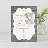 Gele Grijze Olifant Uitnodiging Bewerkbaar (Staand voorkant)