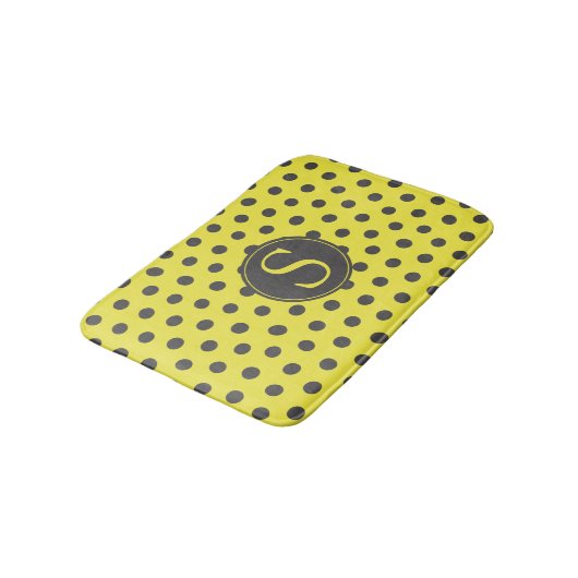 Gele & Grijze Polka Dots met Aangepaste Monogram Badmat (Gekanteld)