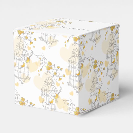 Gele grijze vogelkooi dank u bruiloft gunst doos bedankdoosjes (Voorkant Zijde)