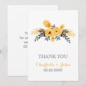 gele grijze waterverf florale bruiloft Bedankt Kaart (Voorkant / Achterkant)