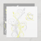 Gele grijze witte Floral Square Weddenschap Kaart (Voorkant / Achterkant)
