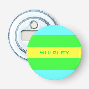 Gele, groene, blauwe brede strepen van Shirley Tay Button Flesopener