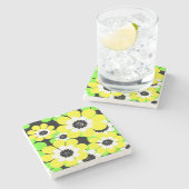 Gele groene bloemen stenen onderzetter (Zijkant)