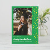 Gele groene Confetti Afstuderen Aankondiging (Staand voorkant)
