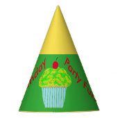 Gele groene cupcake Birthday Petten Feesthoedjes (Voorkant)