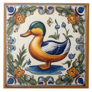 Gele Groene Eend Europese Folk Animal Art Tegeltje