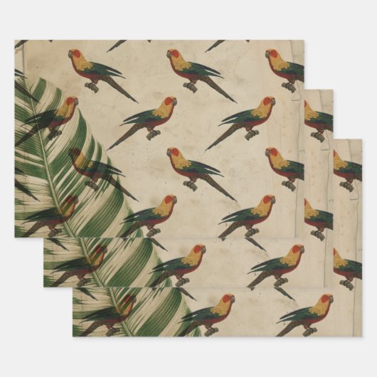  gele, groene en rode vogels inpakpapier vel (Set)
