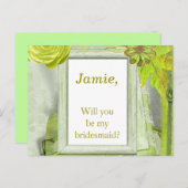 Gele groene florale bridesmaïde uitnodiging (Voorkant / Achterkant)