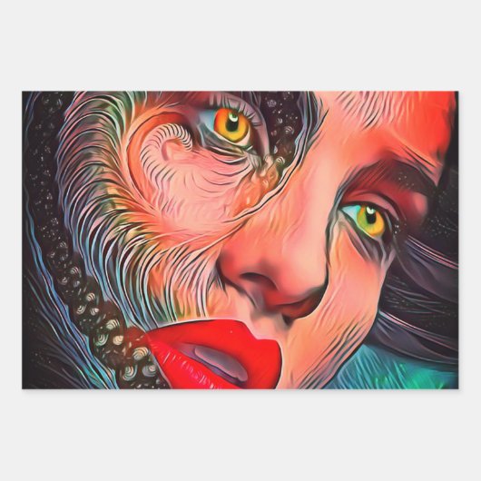 Gele groene ogen rode lippen inpakpapier vel (Voorkant 3)