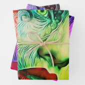 Gele groene ogen rode lippen inpakpapier vel (In situ)