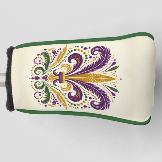 Gele, groene paarse fleur de lis veren golfheadcover (Voorkant)