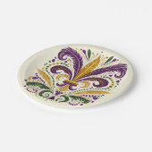 Gele, groene paarse fleur de lis veren papieren bordje (Gekanteld)