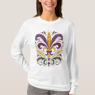 Gele, groene paarse fleur de lis veren t-shirt