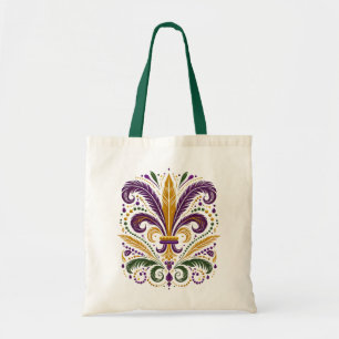 Gele, groene paarse fleur de lis veren tote bag