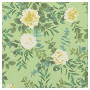 Gele groene Rozen Floral Flowers Stof