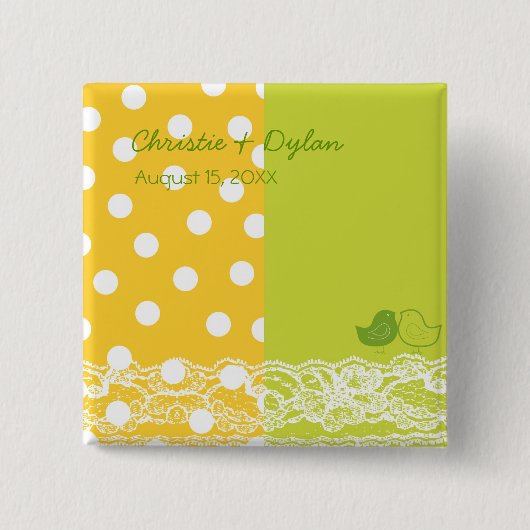 Gele groene vogelscrapbook Lace Wedding Button (Voorkant)