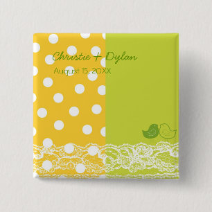Gele groene vogelscrapbook Lace Wedding Button