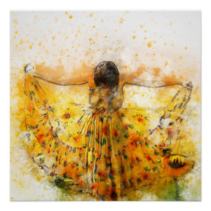 Gele groene Waterverf Canvas afdrukken Perfect Poster