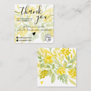 Gele groene waterverf girale bestelling bedankt vierkante visitekaartje