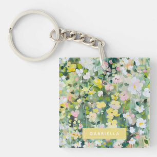Gele groene weidebloemen gepersonaliseerde naam sleutelhanger