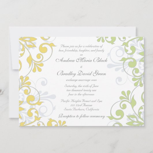 Gele, groene, witte Floral Weddenschap Kaart (Voorkant)
