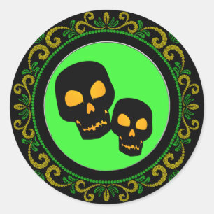 Gele groene zwarte Skulls Halloween Ronde Sticker