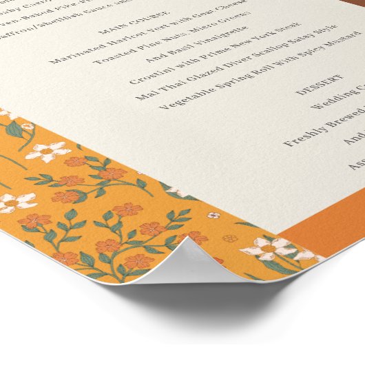 Gele Groovy Retro Arch Bloemenbruiloft Menu Poster (Hoek)