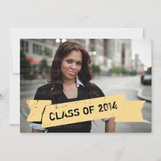 Gele Grunge Banner Afstudeerder Invitation Kaart (Voorkant)