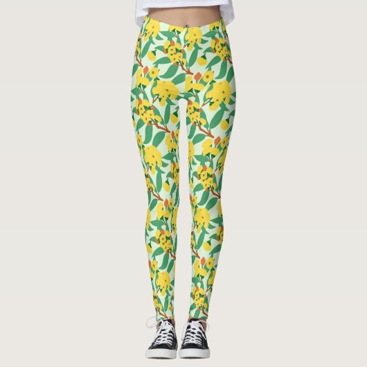Gele Gum Tree Flowers Leggings (Voorkant)