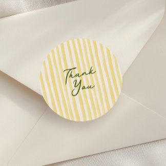 Gele handgetekende strepen script dank je favoriet ronde sticker