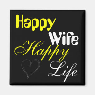 Gele Happy Wife Happy Life Magnet Magneet