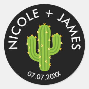 Gele Hart Cactus Feest Liefde Bruiloft Ronde Sticker
