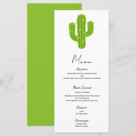 Gele Hart Cactus Fiesta Liefde Bruiloftsmenu Menu (Voorkant / Achterkant)