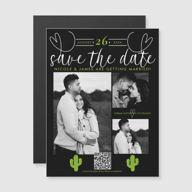 Gele Hart Cactus Fiesta Love Save the Date (Voorkant / Achterkant)