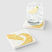 Gele hartdraak op wit stenen onderzetter (Zijkant)