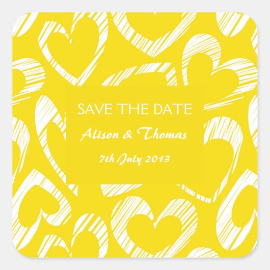 Gele harten 'Save the date' Sticker (Voorkant)