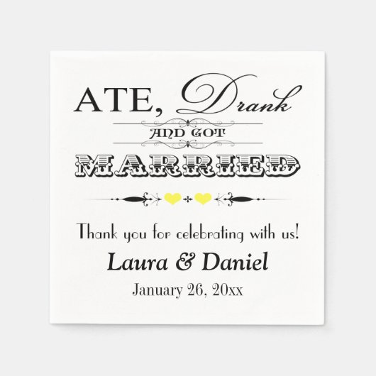 Gele harten, Scrolls Wedding Napkins Servet (Voorkant)