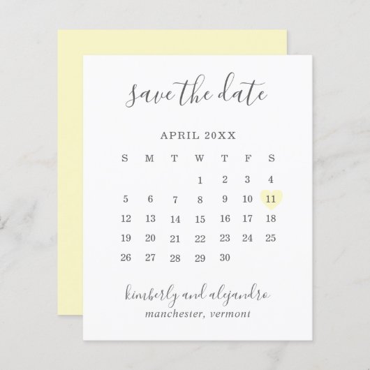 Gele Heart Calender Budget Weddenschap Save the Da (Voorkant / Achterkant)