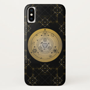 Gele heilige geometriecirkel met alchemisch patroo iPhone x hoesje