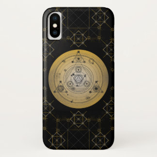 Gele heilige geometriecirkel met alchemisch patroo iPhone x hoesje