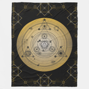 Gele heilige geometriecirkel met alchemisch patroo fleece deken